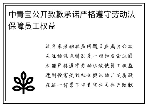 中青宝公开致歉承诺严格遵守劳动法保障员工权益